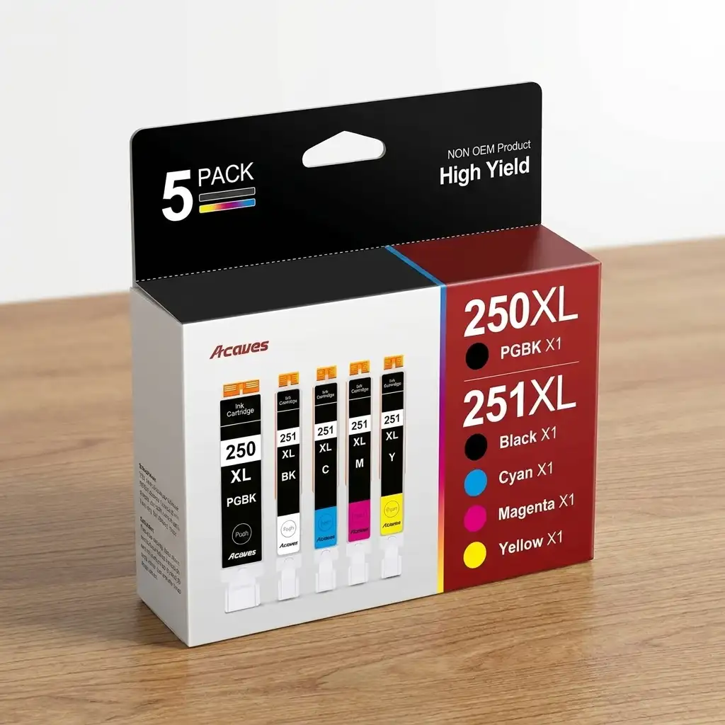 Acaves Canon PGI-250XL CLI-251XL Compatible Ink Cartridges 5-Pack for PIXMA MX922